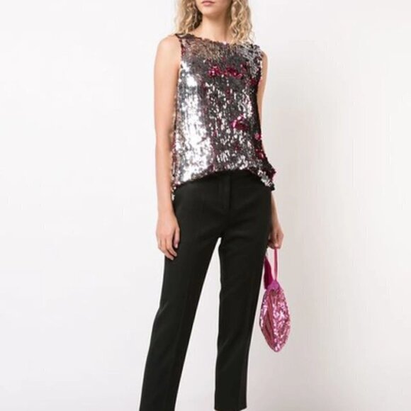 New Tanya Taylor Two Tone Sequin Gabby Top In Hot Pink NWT Size M - Picture 10 of 17